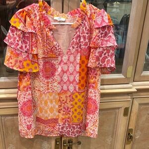 Entro Pink and Orange Patchwork Blouse